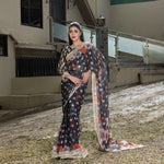 Printed Black Fully Embroidered Saree with Gotta Patti