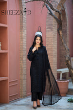 Black Pearl Chikankari 3 Piece Suit