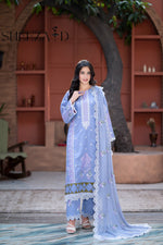 Sky Embroidered 3 Pcs Lawn Suit with Chiffon Dupatta