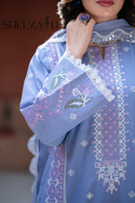 Sky Embroidered 3 Pcs Lawn Suit with Chiffon Dupatta
