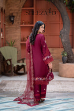 Mahroon Luxury Embroidered 3 Piece Lawn Suit