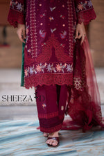Mahroon Luxury Embroidered 3 Piece Lawn Suit