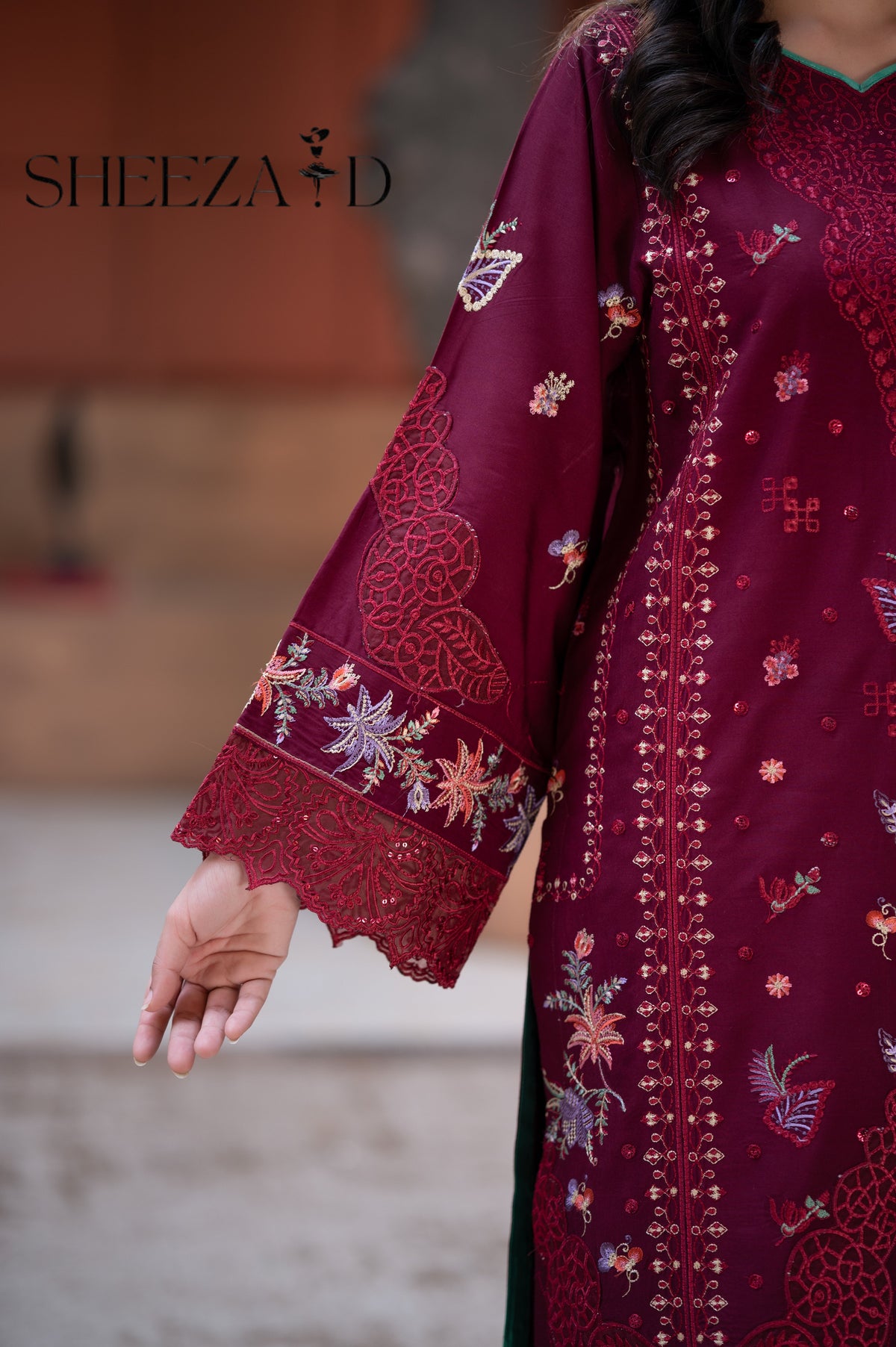 Mahroon Luxury Embroidered 3 Piece Lawn Suit