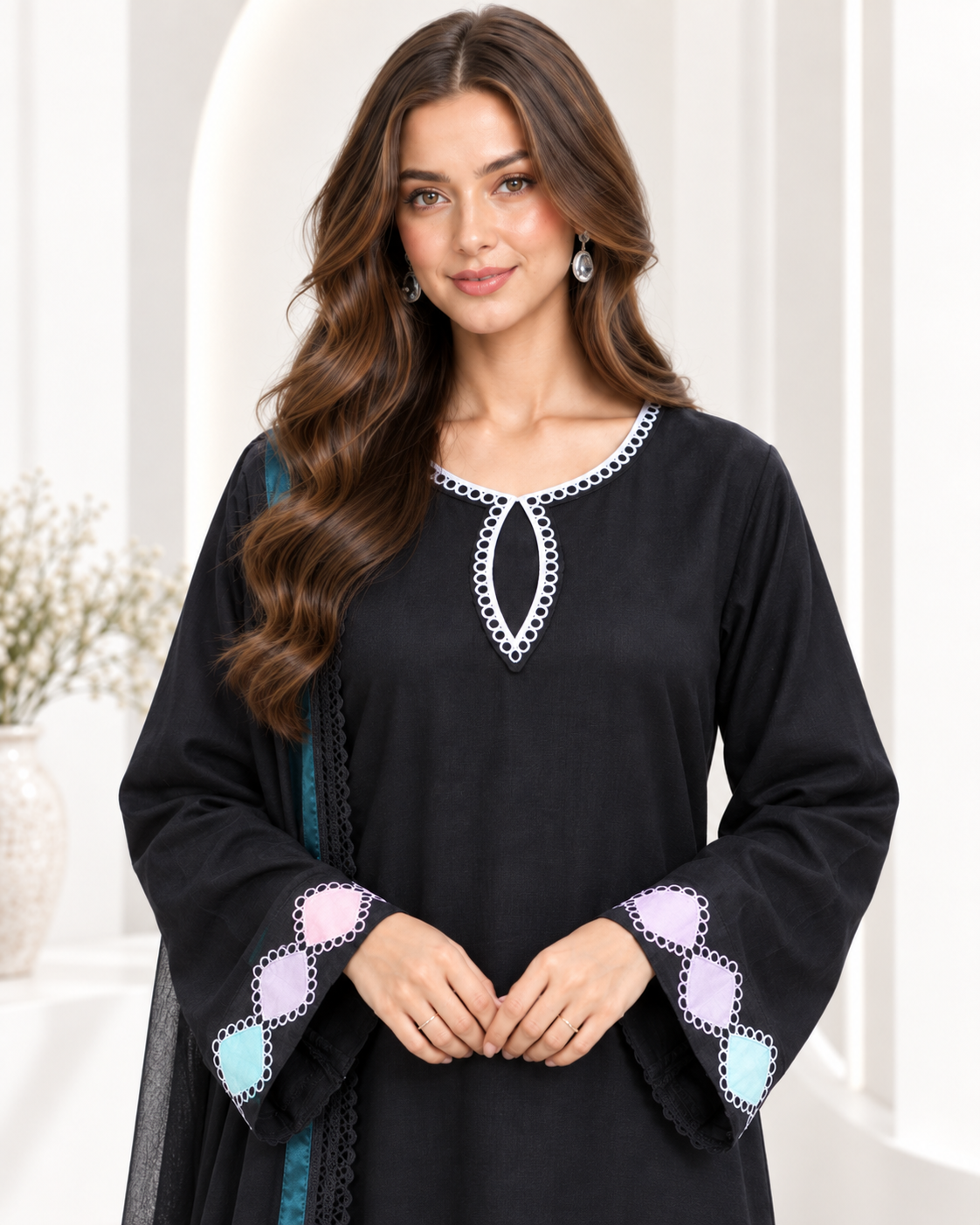 Noir Grace – Black Embroidered Viscose 3 Piece Suit