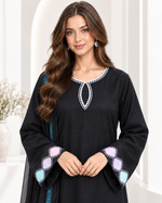 Noir Grace – Black Embroidered Viscose 3 Piece Suit