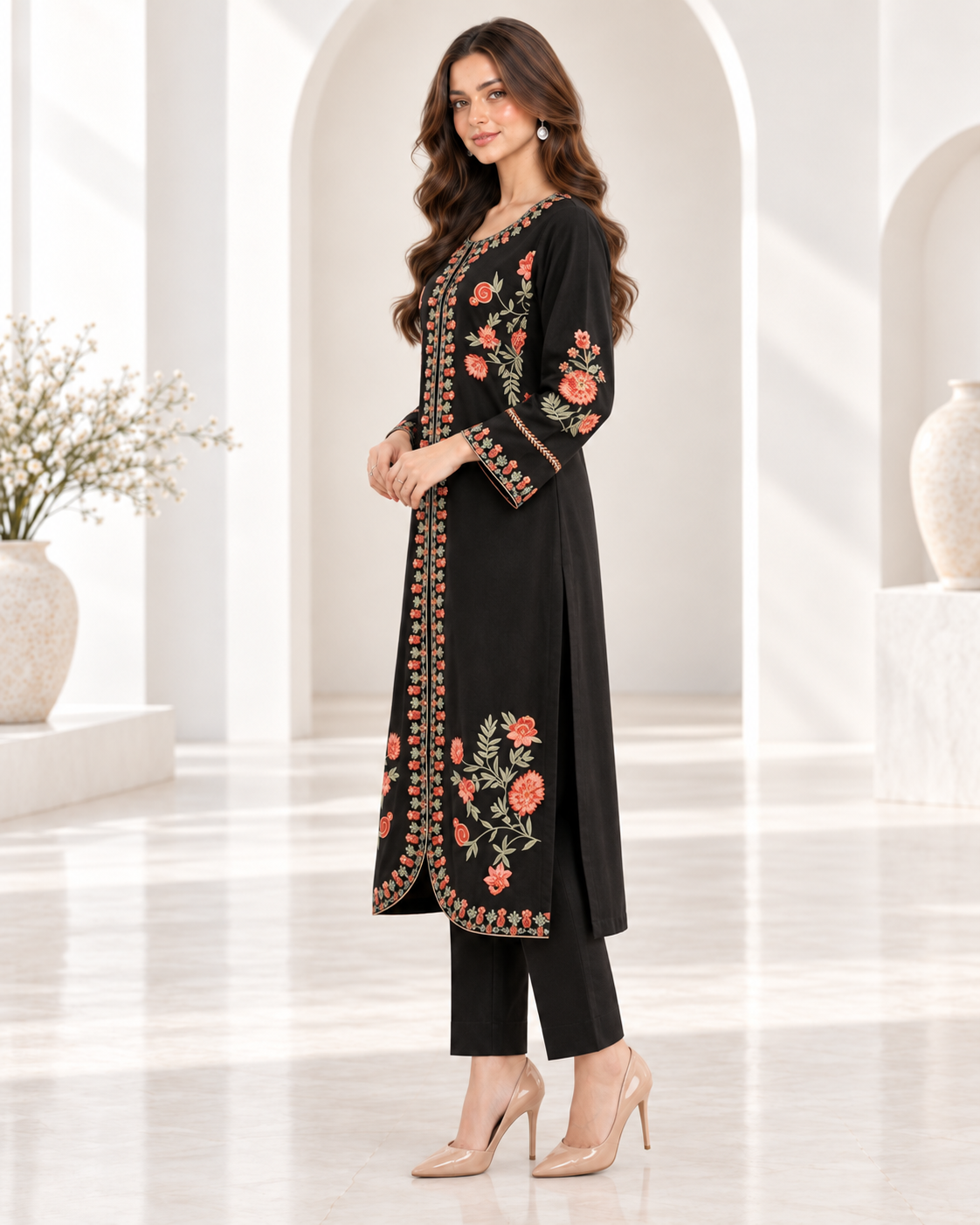 Midnight Gold Ready To Wear Embroidered Viscose Kaftan | SDVL-03