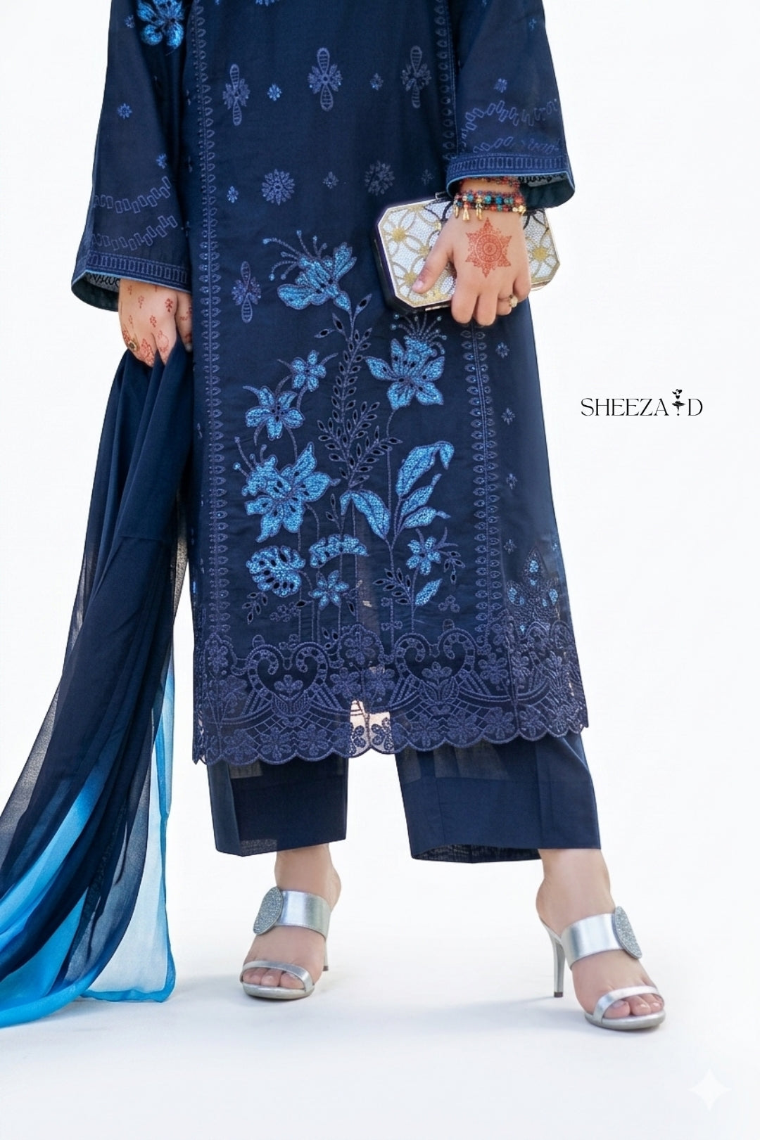 Midnight Navy Embroidered 3-Piece Kurta Set