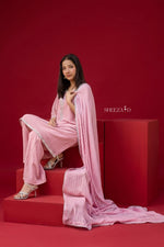 Blush Pink Elegance – Chiffon Kurta with Raw Silk Palazzo