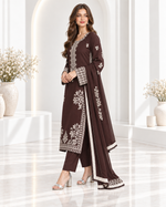 Brown Elegance – Embroidered Viscose 3-Piece Suit