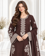 Brown Elegance – Embroidered Viscose 3-Piece Suit
