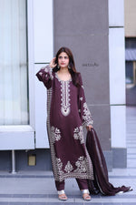 Brown Elegance – Embroidered Viscose 3-Piece Suit