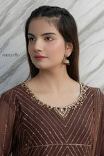 Noor-e-Brown Chiffon Embroidered 3-Piece Suit