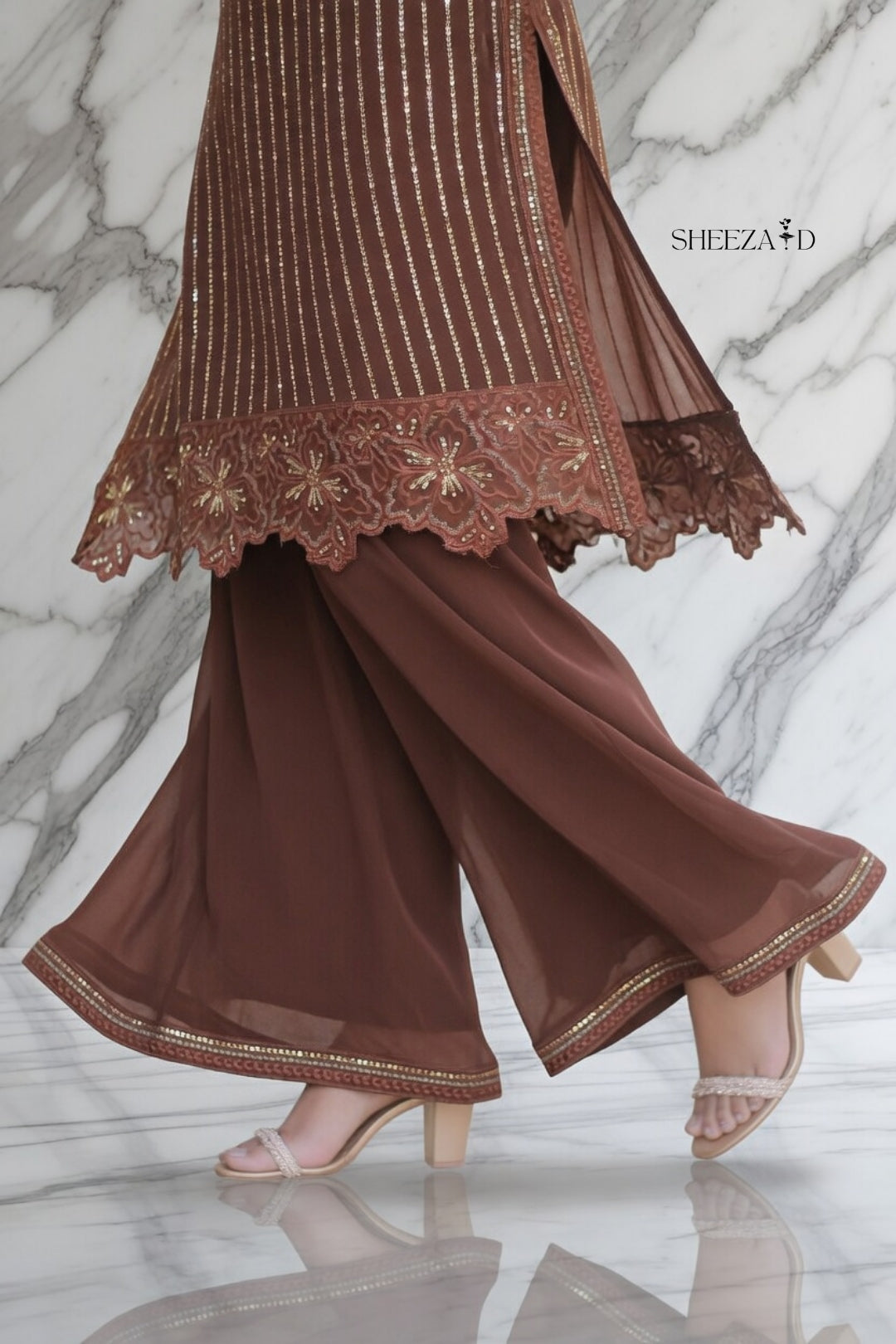 Noor-e-Brown Chiffon Embroidered 3-Piece Suit