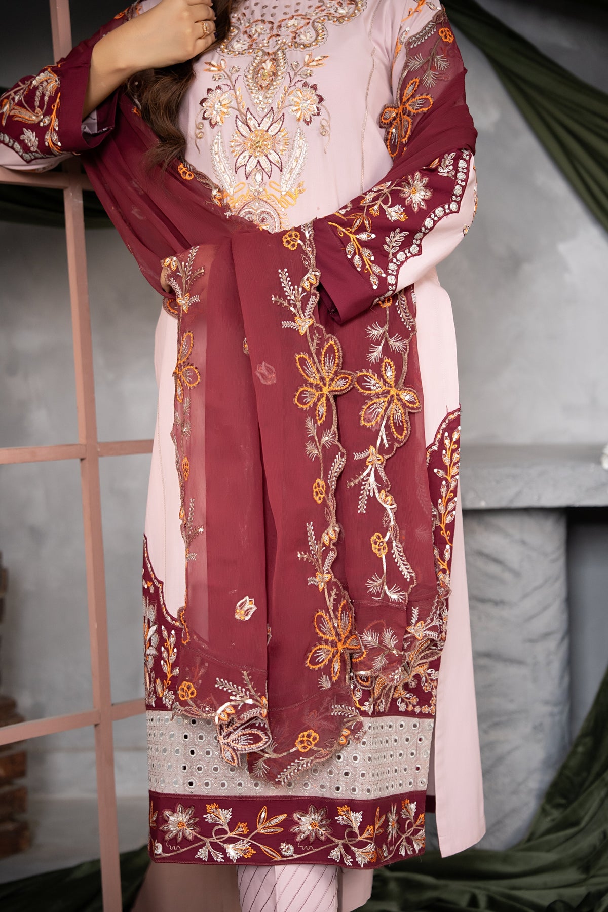 Blush Maroon Elegance 3pcs Lawn Suit
