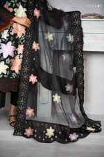 Black Lawn 3 Piece Multi Floral Embroidered Suit