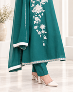 Emerald Bloom – Green Embroidered Viscose 3 Piece Suit