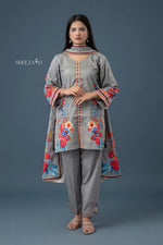Grey Floral 3-Piece Lawn Suit | SD-PR-01