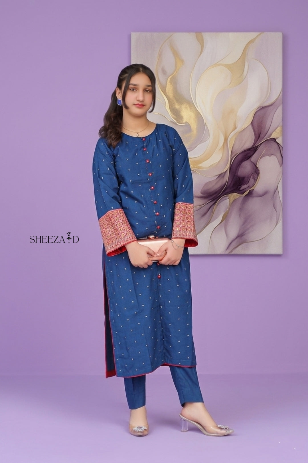 Blue Embroidered Viscose 2-Piece | Casual Women’s Suit