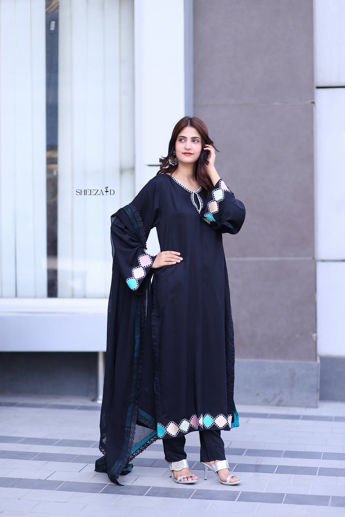 Noir Grace – Black Embroidered Viscose 3 Piece Suit