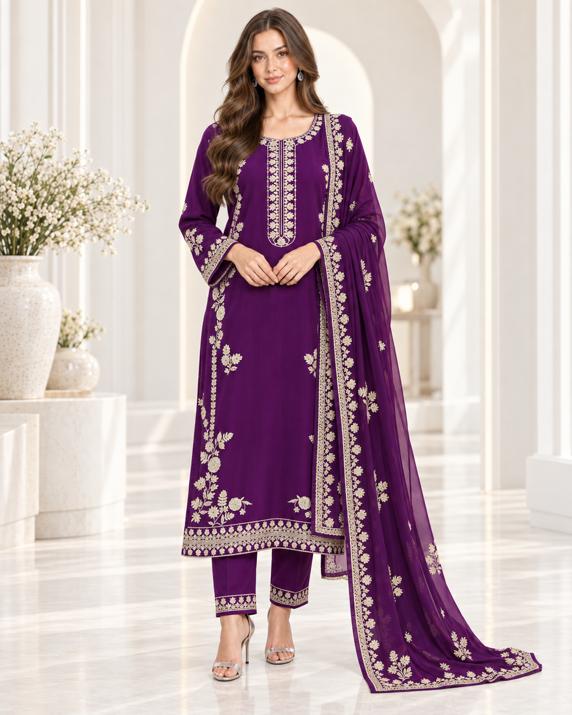 Royal Amethyst – Embroidered Viscose 3 Piece Suit