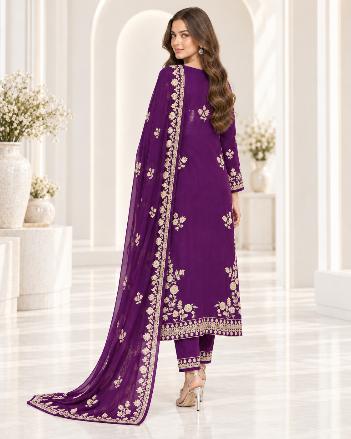 Royal Amethyst – Embroidered Viscose 3 Piece Suit