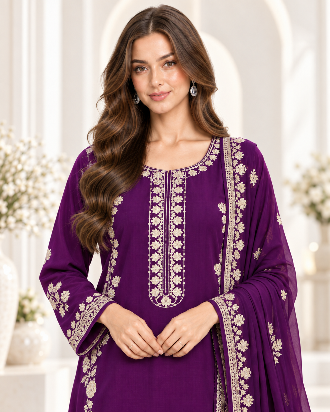 Royal Amethyst – Embroidered Viscose 3 Piece Suit