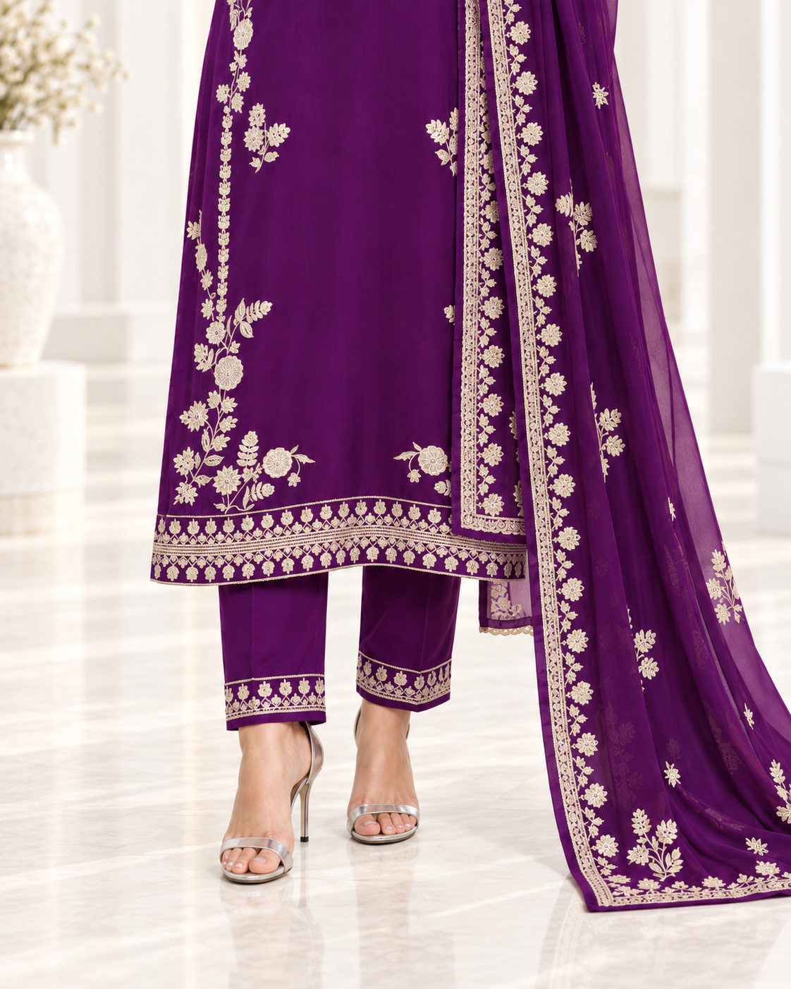 Royal Amethyst – Embroidered Viscose 3 Piece Suit