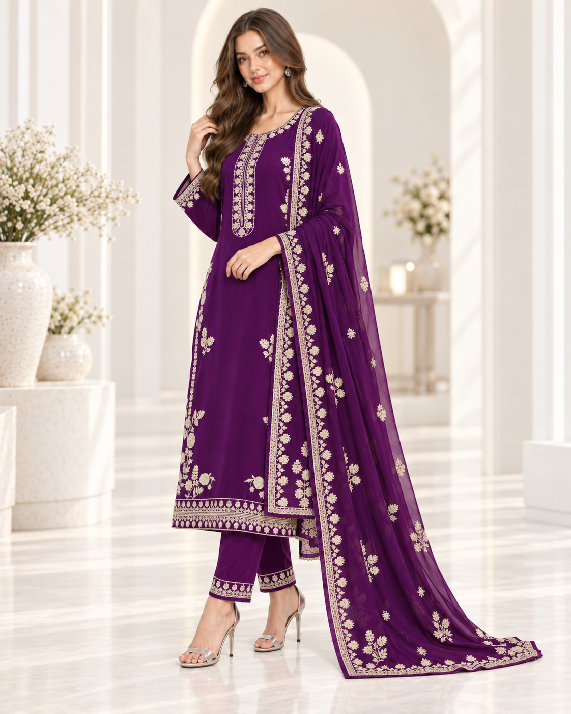 Royal Amethyst – Embroidered Viscose 3 Piece Suit