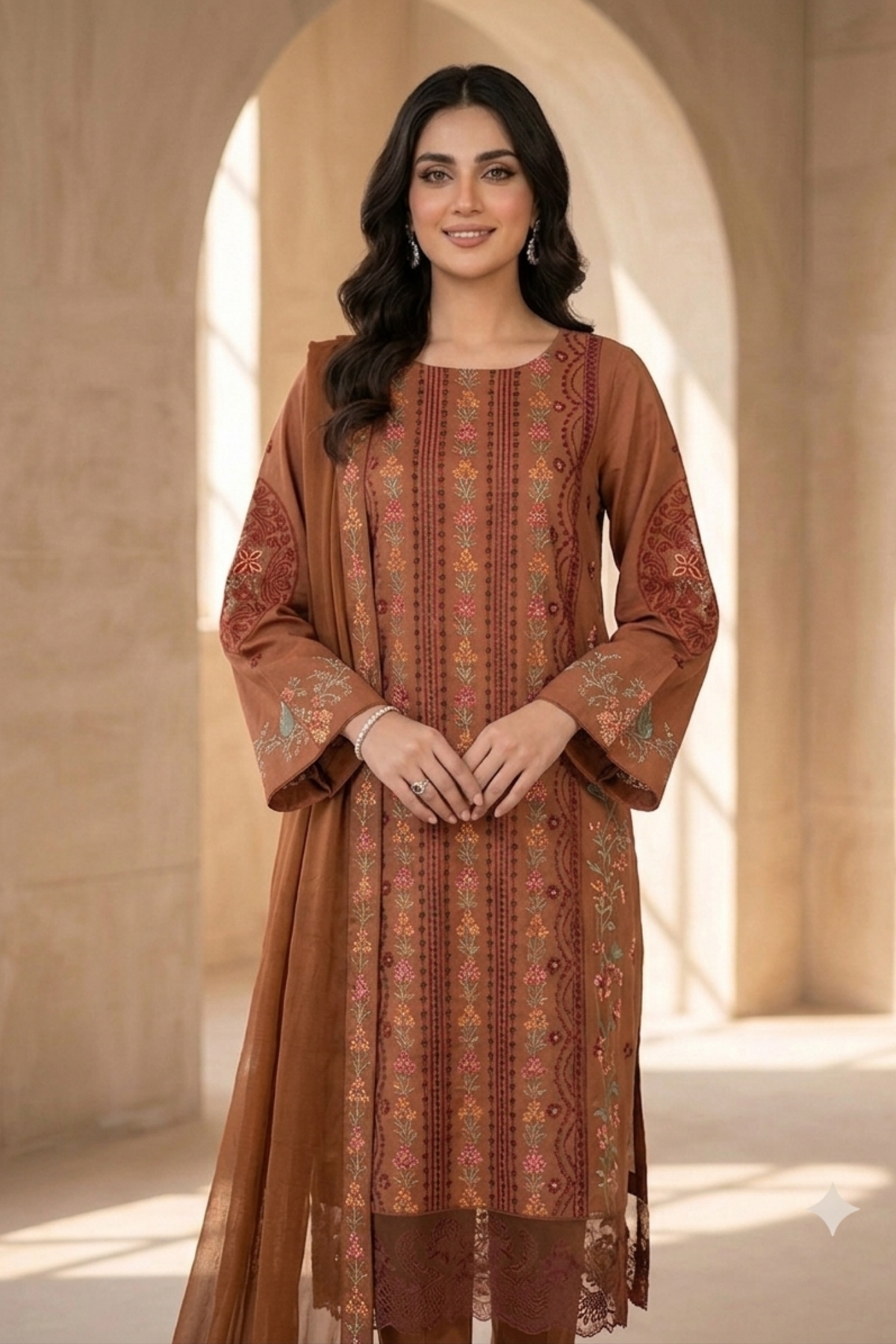 Cinnamon Bloom – 3 Piece Embroidered Lawn Suit