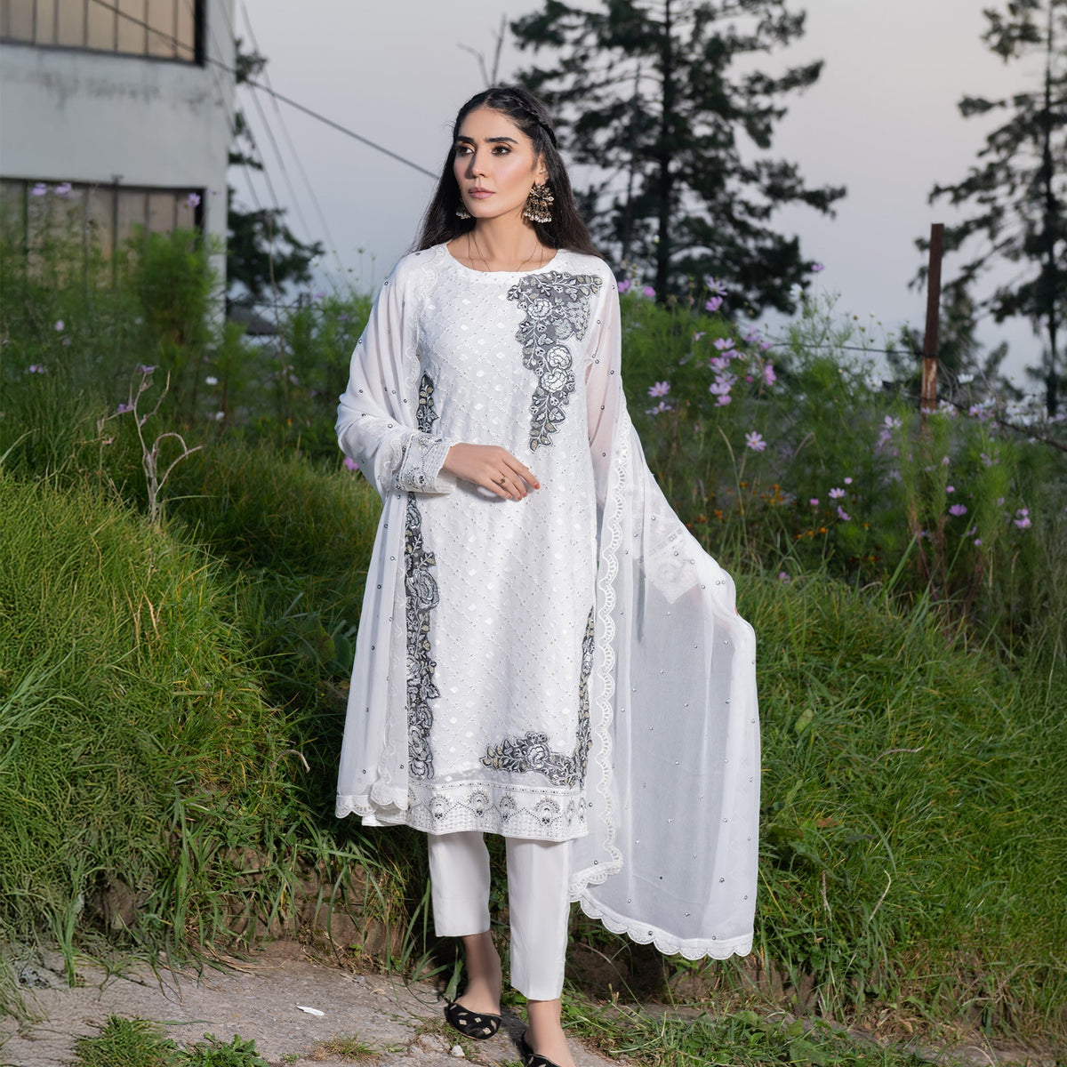 White Fully Embroidered 3-Piece Festive Pret