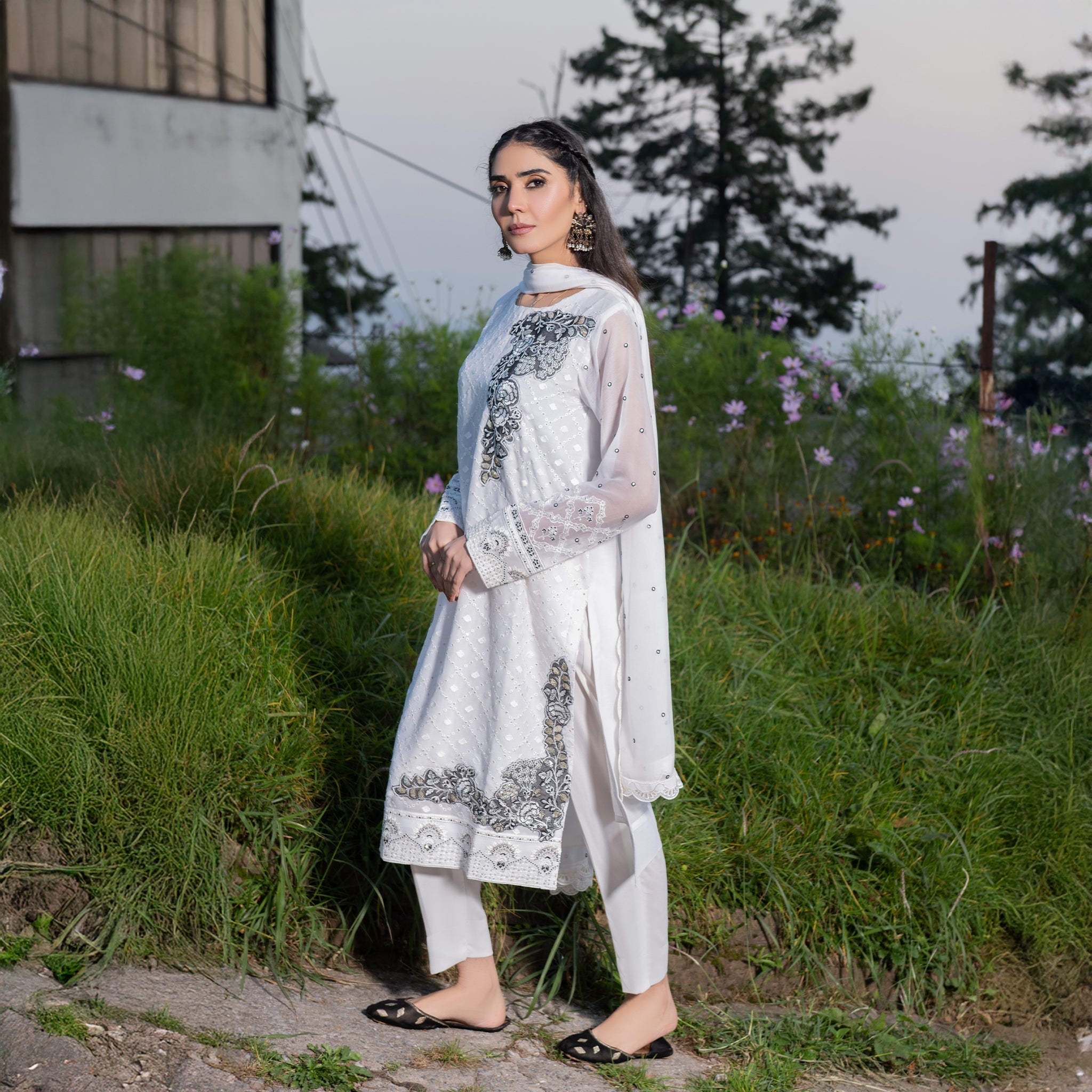 White Fully Embroidered 3-Piece Festive Pret