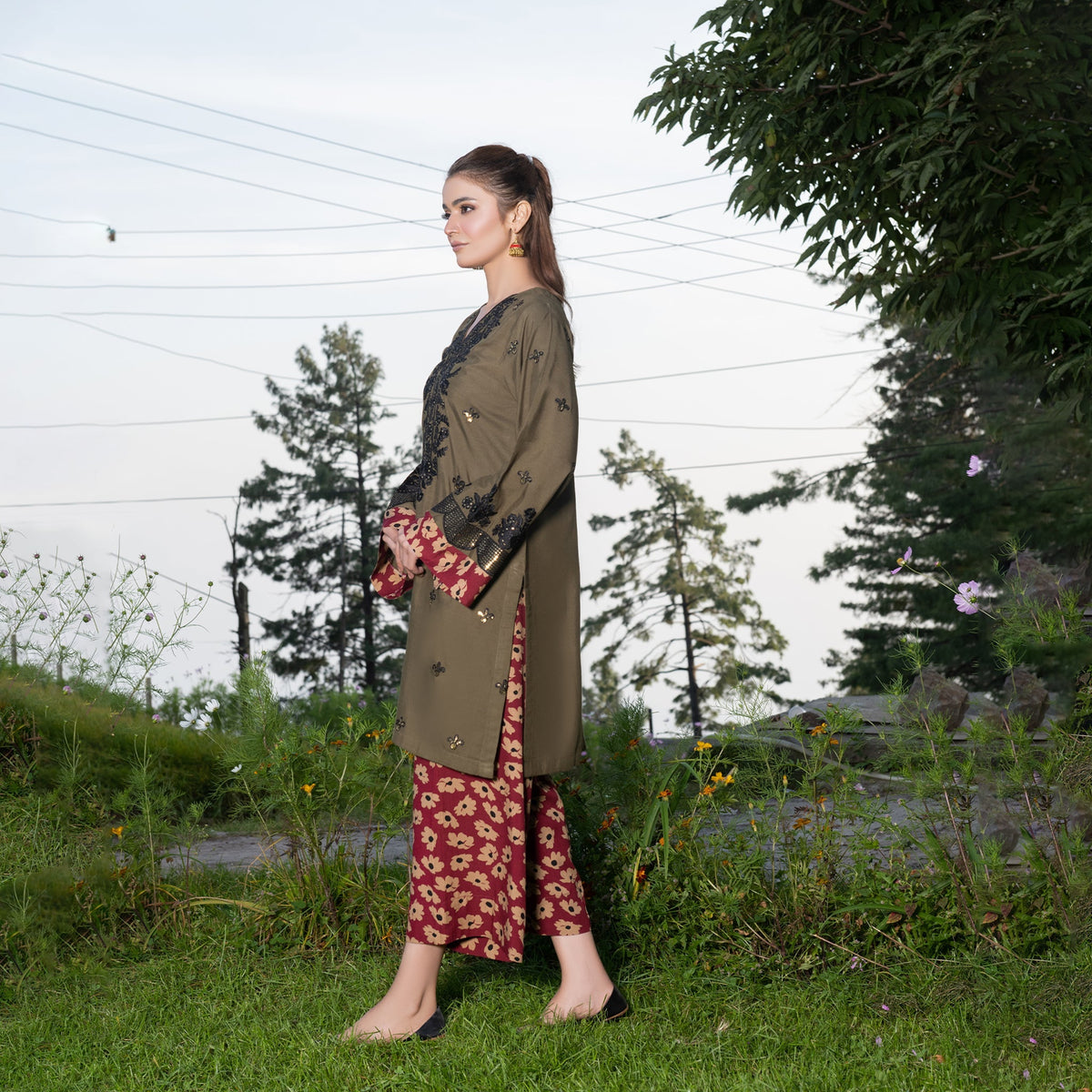 Olive Green Fully Embroidered 2-Piece Winter Luxe Pret