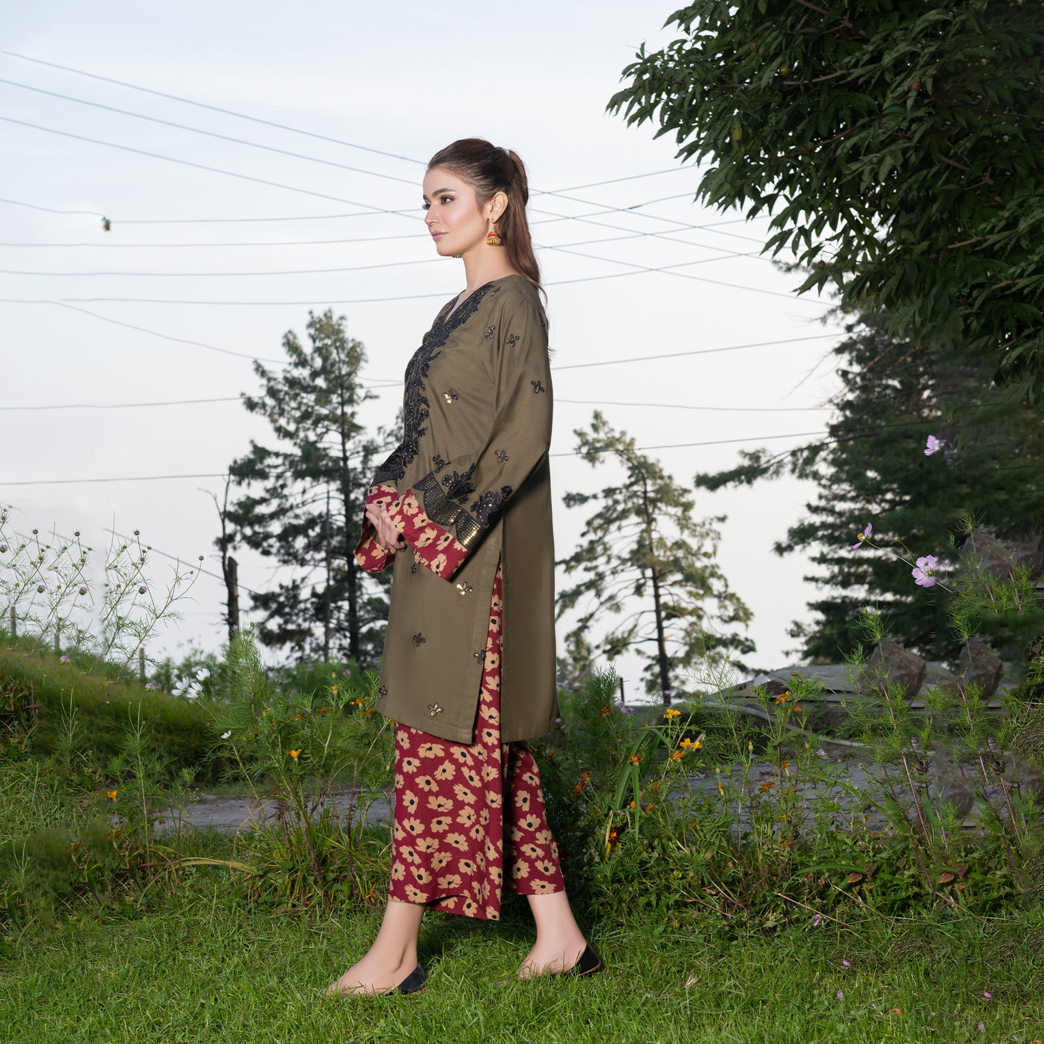 Olive Green Fully Embroidered 2-Piece Winter Luxe Pret