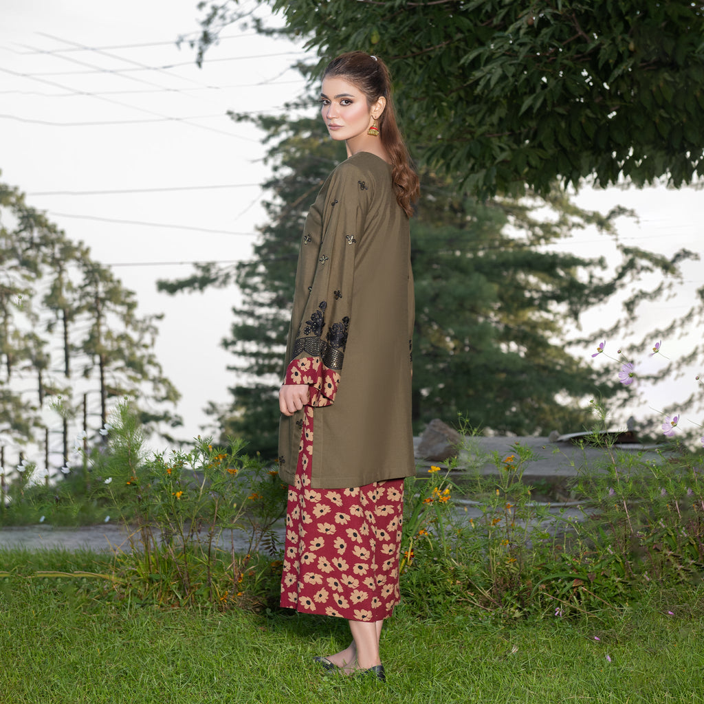 Olive Green Fully Embroidered 2-Piece Winter Luxe Pret