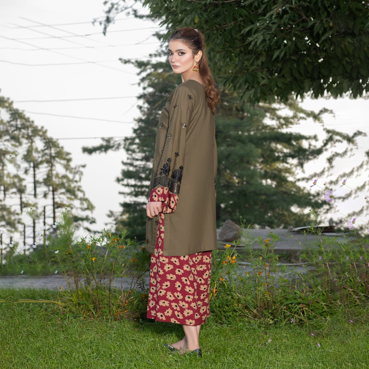 Olive Green Fully Embroidered 2-Piece Winter Luxe Pret