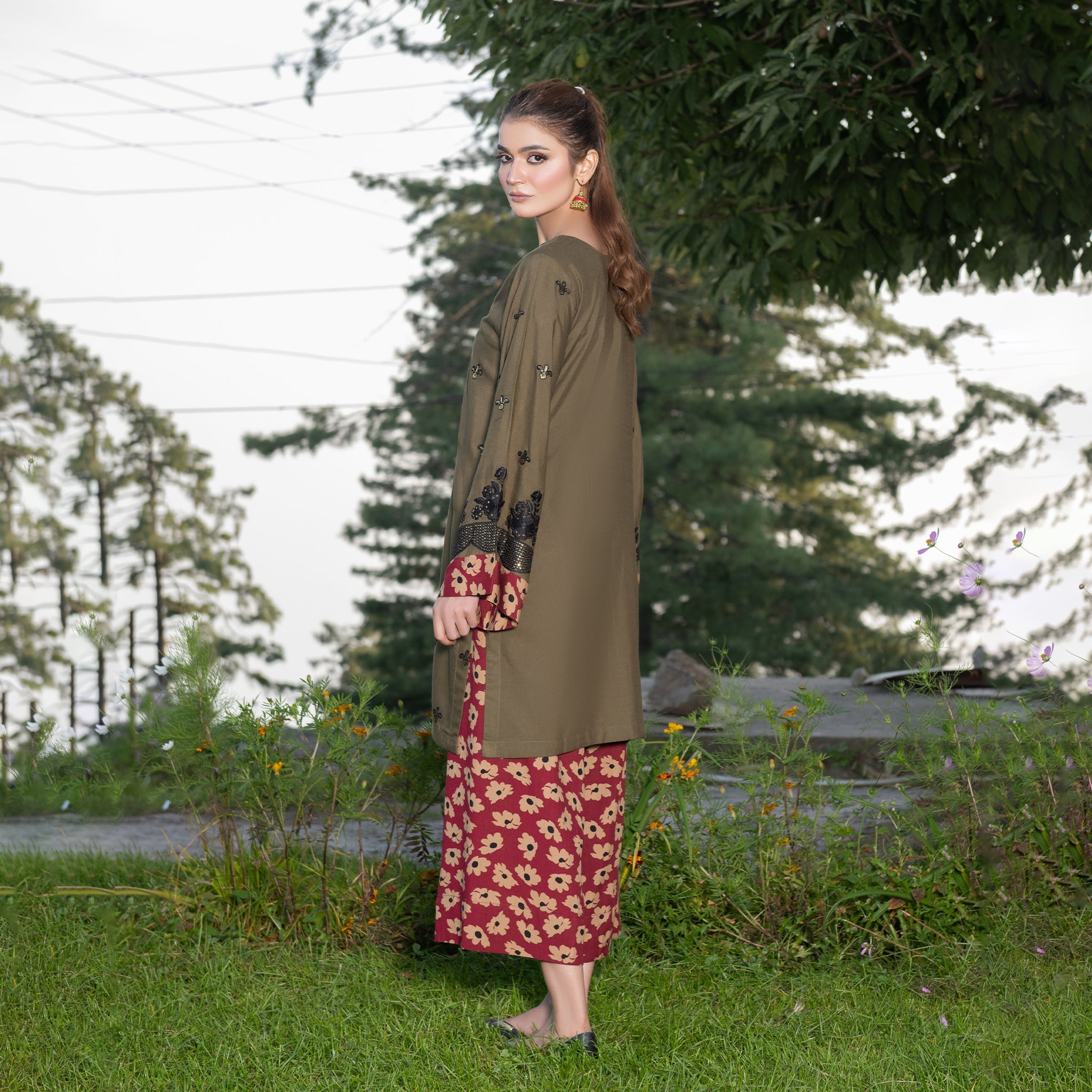 Olive Green Fully Embroidered 2-Piece Winter Luxe Pret