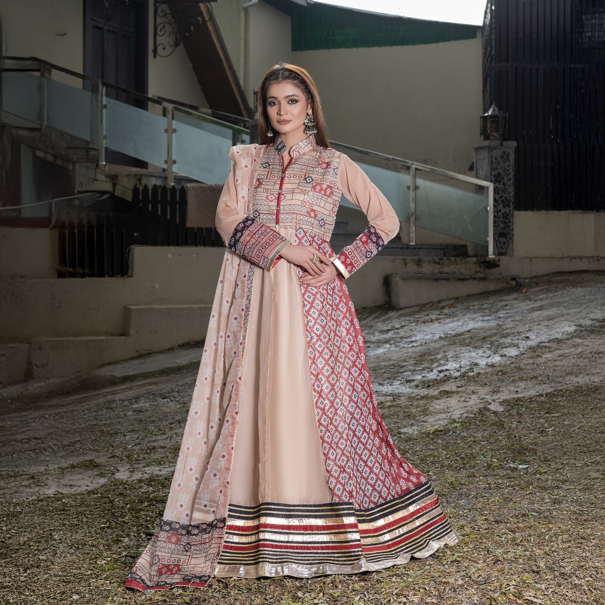 Cream Printed Embroidered Maxi 3-Piece Festive Pret