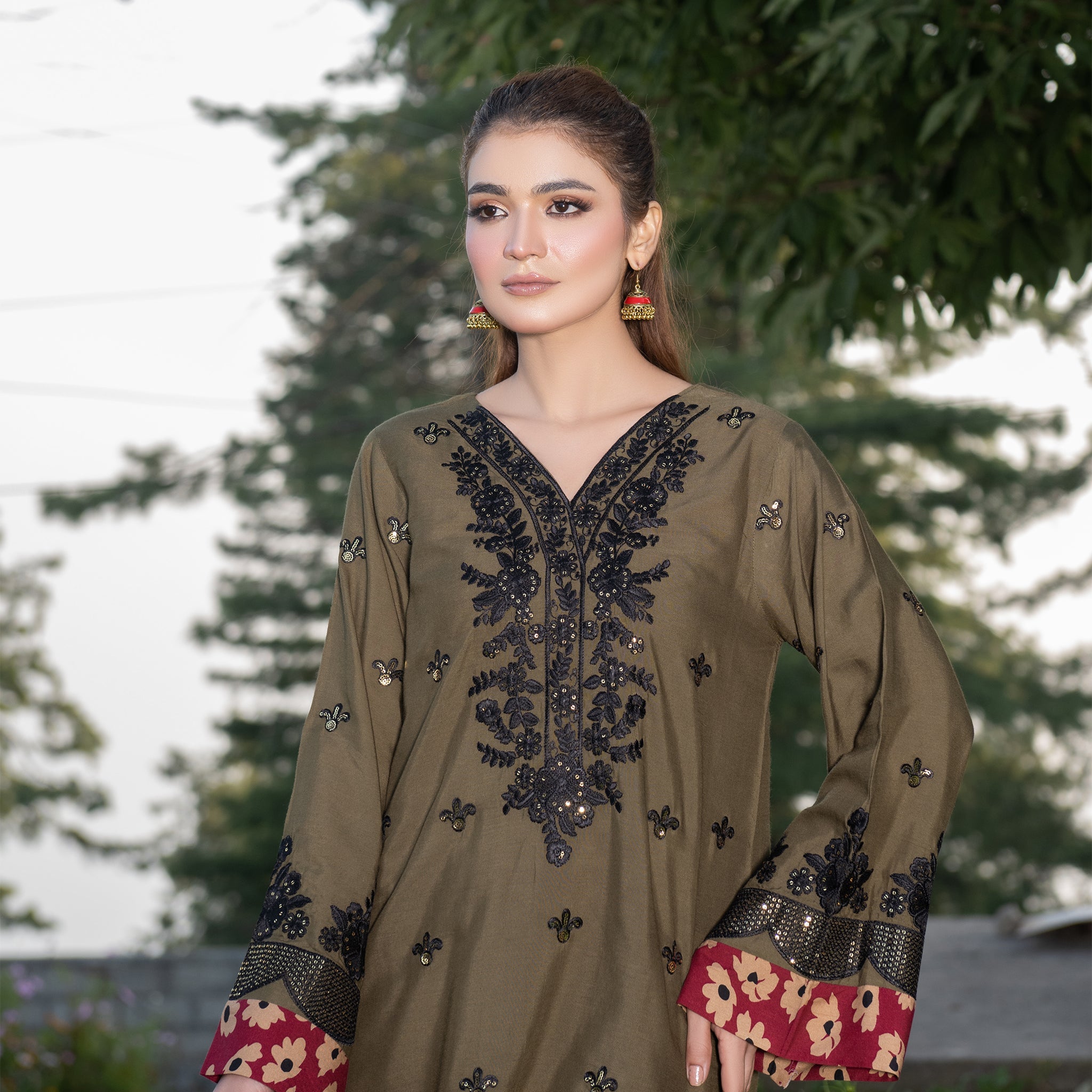 Olive Green Fully Embroidered 2-Piece Winter Luxe Pret
