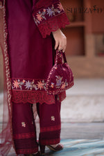 Mahroon Luxury Embroidered 3 Piece Lawn Suit