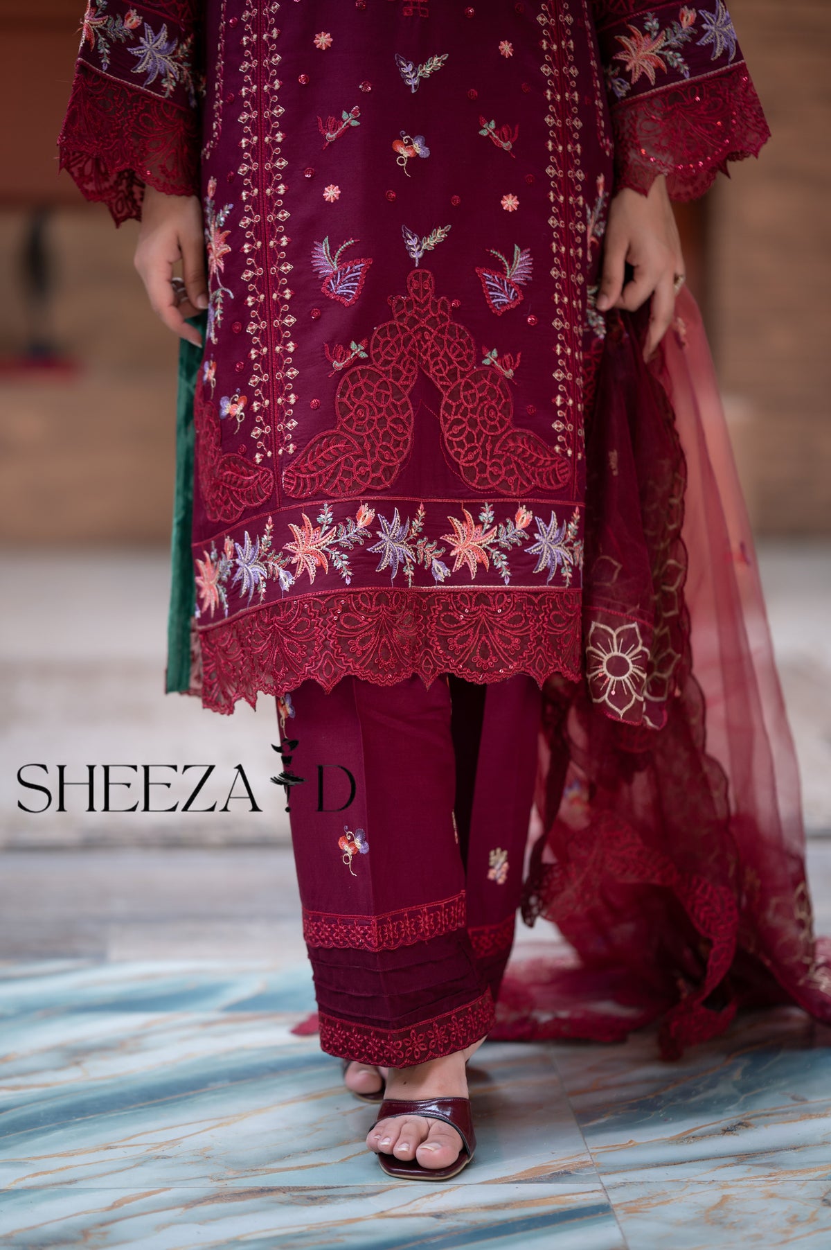 Mahroon Luxury Embroidered 3 Piece Lawn Suit