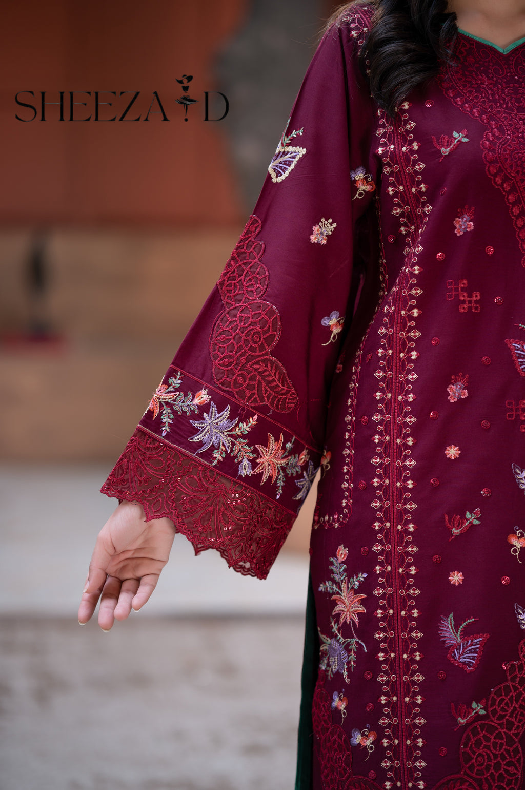 Mahroon Luxury Embroidered 3 Piece Lawn Suit