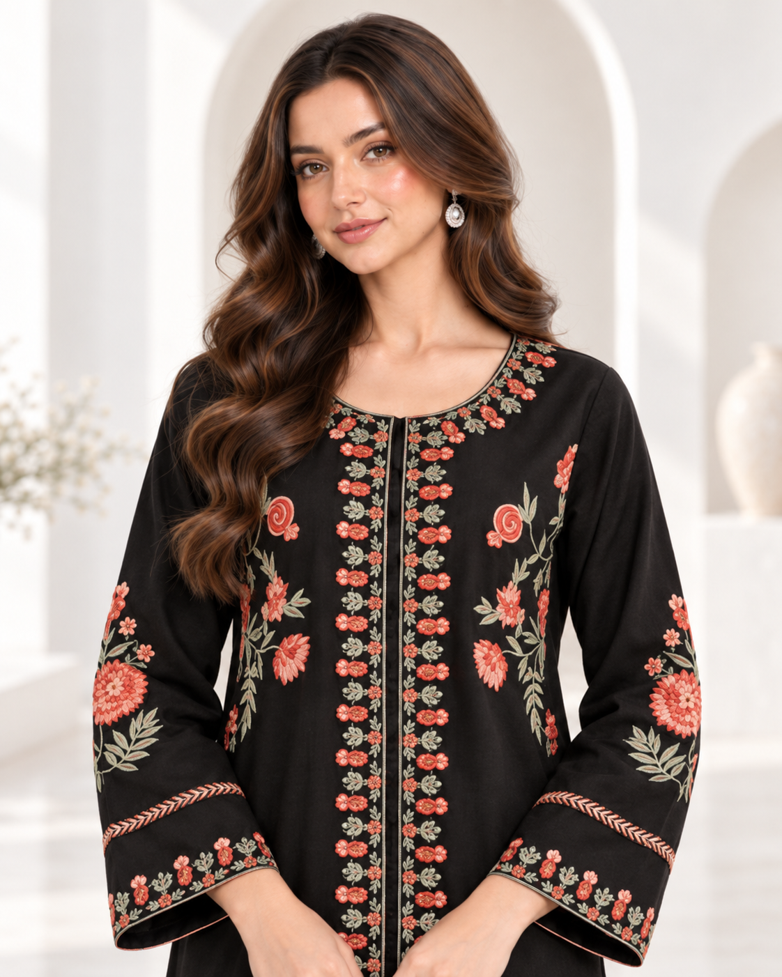 Midnight Gold Ready To Wear Embroidered Viscose Kaftan | SDVL-03
