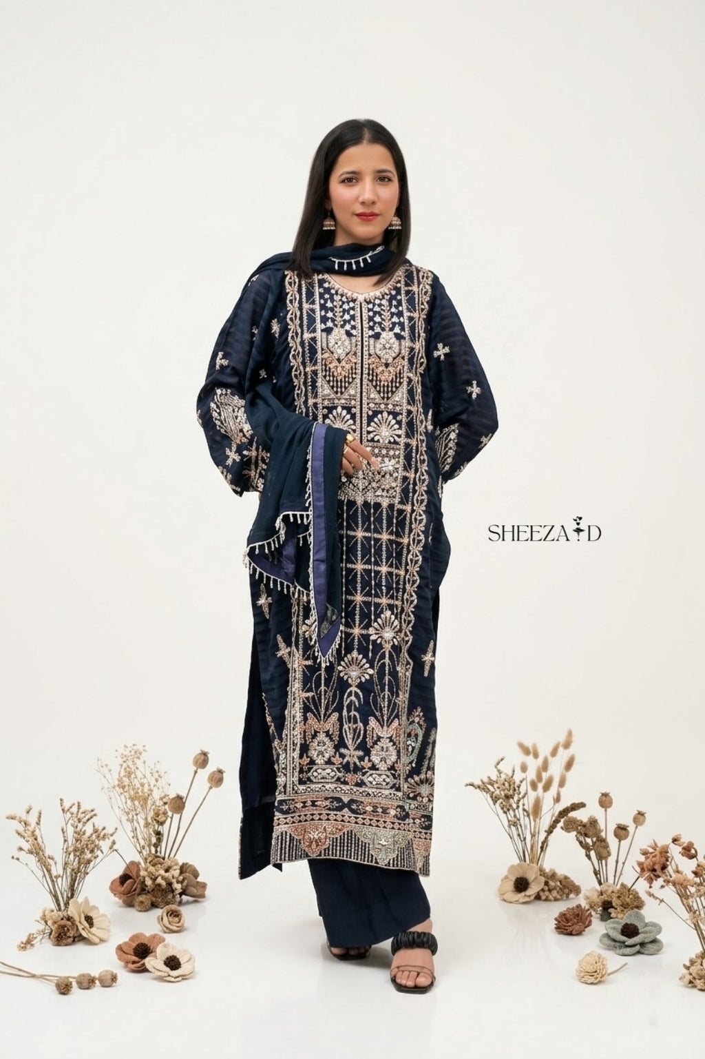 Navy Blue Hand-Embroidered Luxury 3-Piece Suit