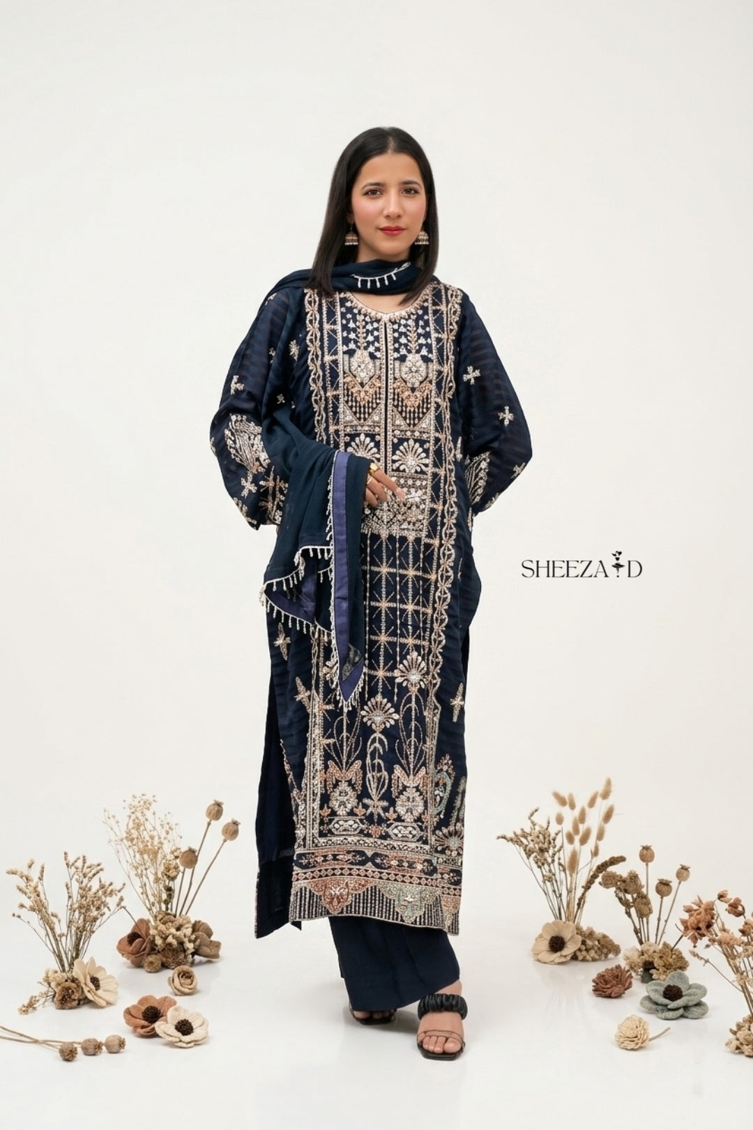 Navy Blue Hand-Embroidered Luxury 3-Piece Suit