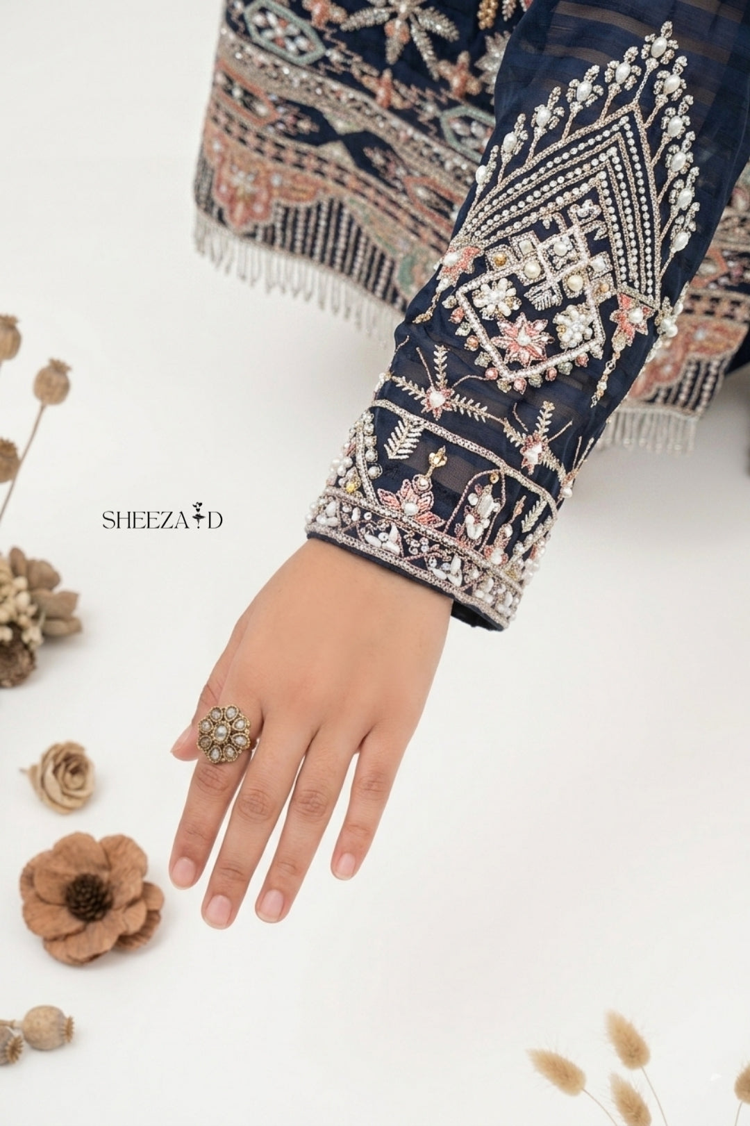 Navy Blue Hand-Embroidered Luxury 3-Piece Suit