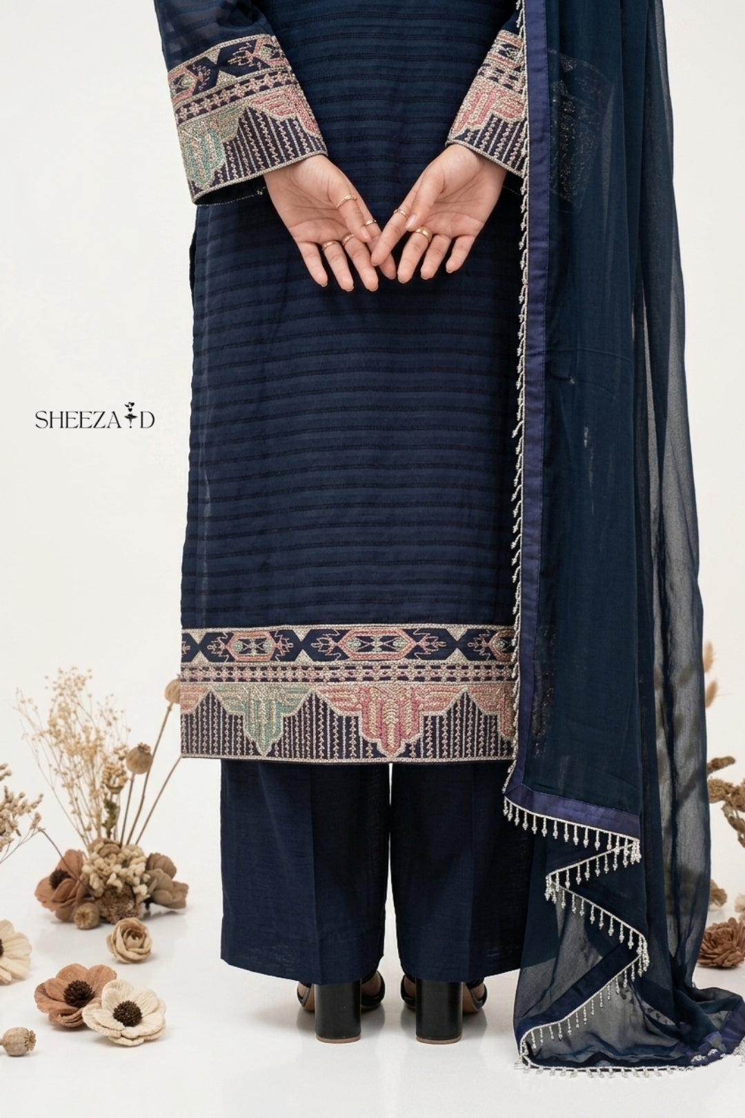 Navy Blue Hand-Embroidered Luxury 3-Piece Suit
