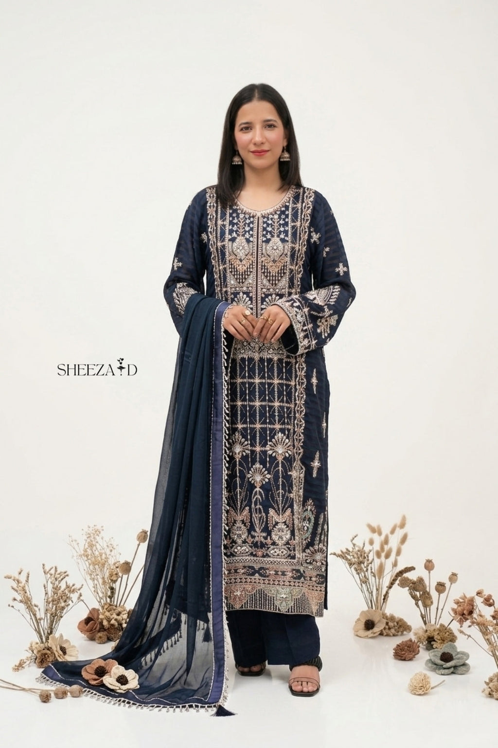 Navy Blue Hand-Embroidered Luxury 3-Piece Suit