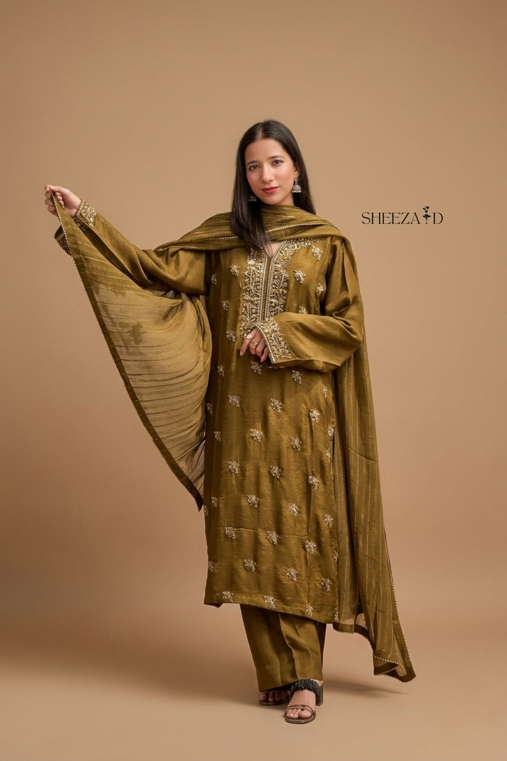 Pure Luxury Handmade Zari Silk Mehndi Suit | SD-SL-26-010