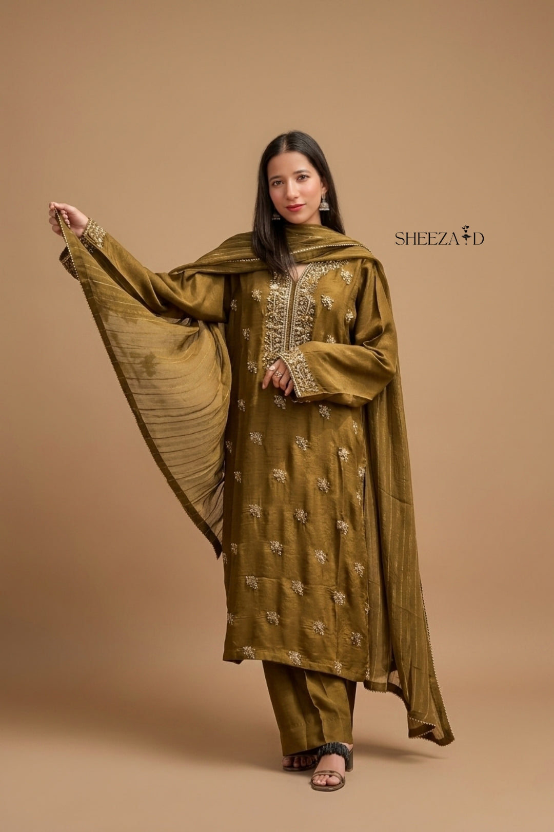 Pure Luxury Handmade Zari Silk Mehndi Suit | SD-SL-26-010