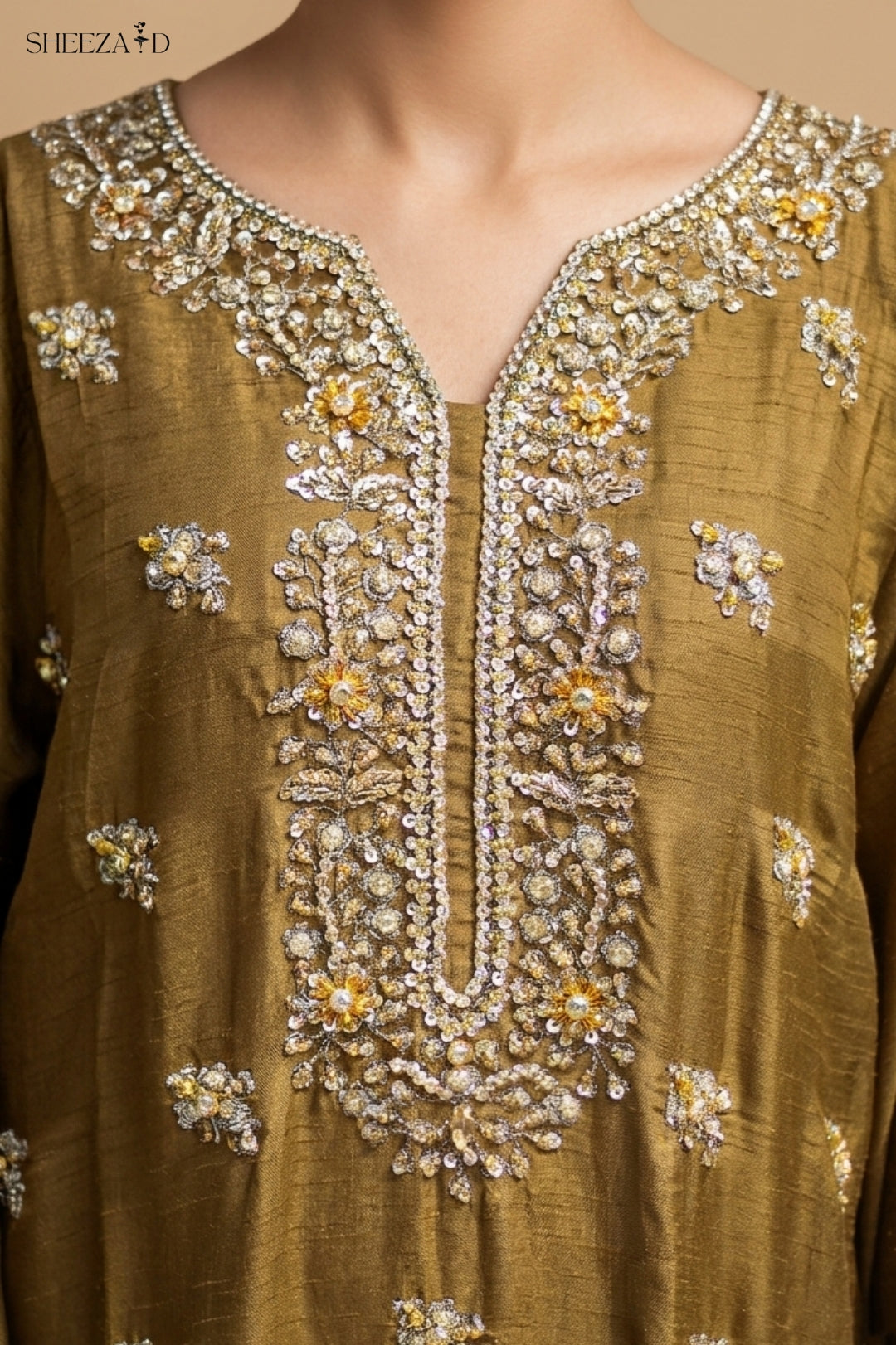 Pure Luxury Handmade Zari Silk Mehndi Suit | SD-SL-26-010